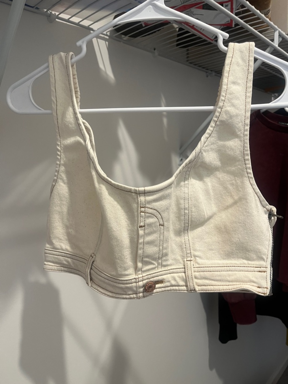 Cream Denim Crop Tank Top